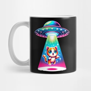 Funny UFO Abducting Chibi Cat Kawaii Cute Cartoon Mug